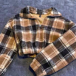 cropped half zip puffy sweater